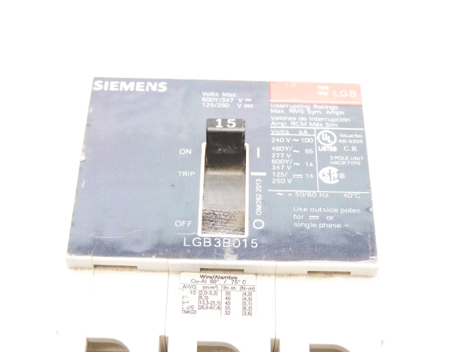 SIEMENS LGB3B015B 15A 480/277V NSNP