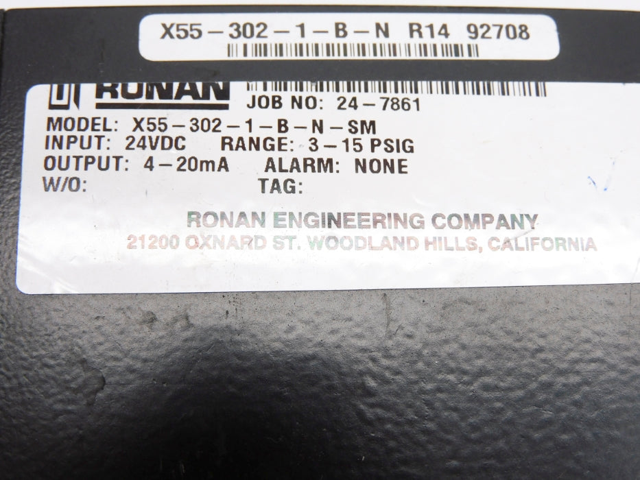RONAN X55-302-1-B-N-SM 3-15PSIG UNMP