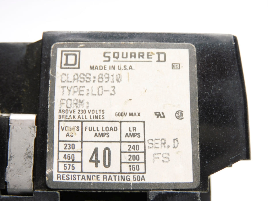 SQUARE D 8910LO3 SER. D 24V UNMP