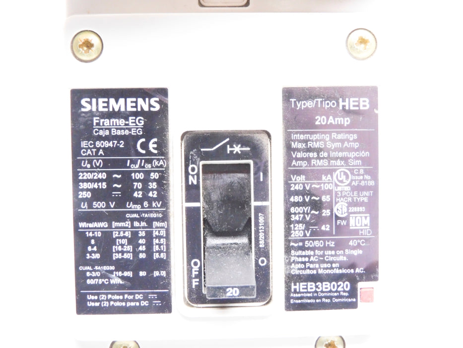 SIEMENS HEB3B020 20A 600/347V UNMP