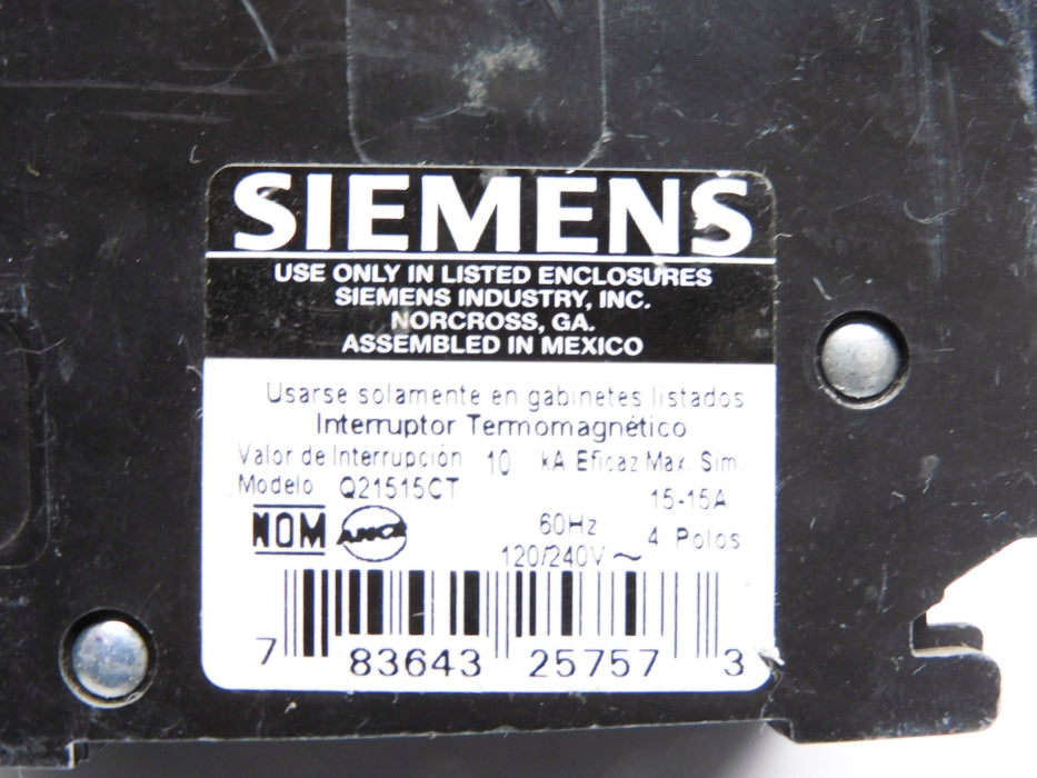 SIEMENS Q21515CT 15-15A 120/240V (AS PICTURED) NSNP
