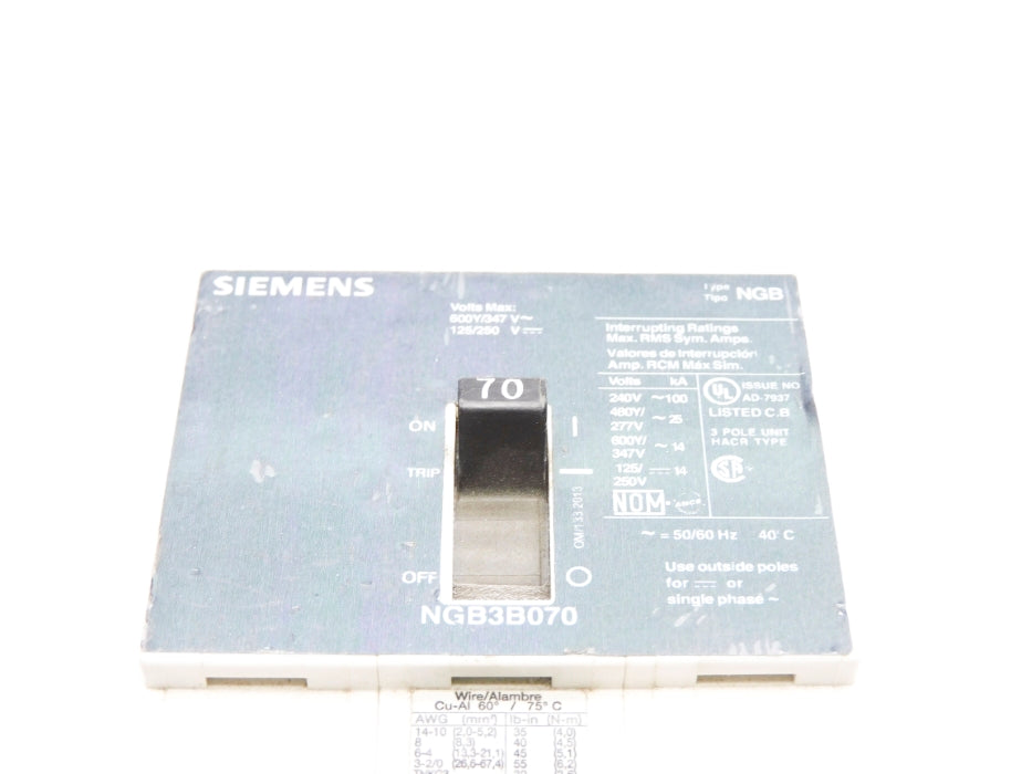 SIEMENS NGB3B070V 70A 600/347V UNMP