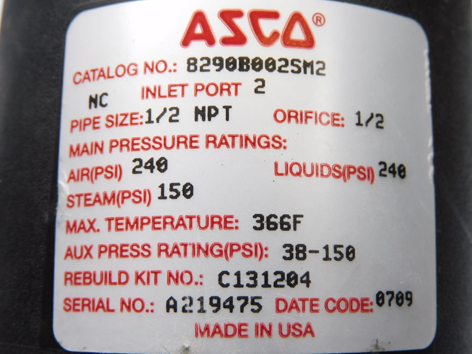 ASCO 8290B002SM2 240PSI NSNP