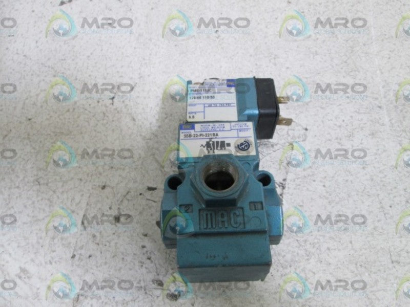 MAC 55B-22-PI-221BA SOLENOID VALVE 110/120V 25-150 PSI *USED*