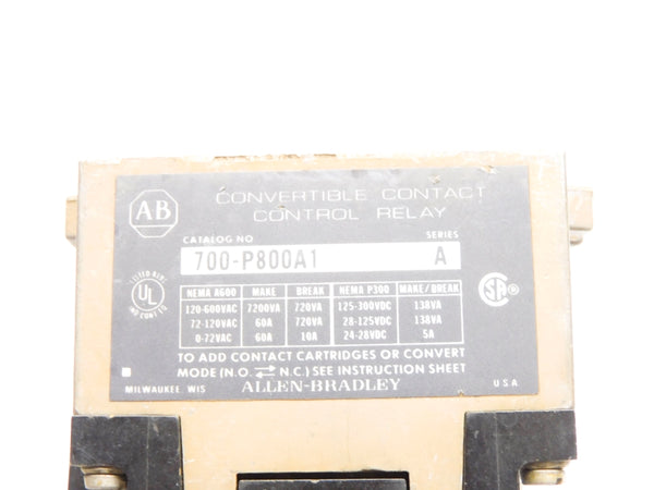 ALLEN BRADLEY 700-P800A1 SER. A 110/115-120V 60A UNMP