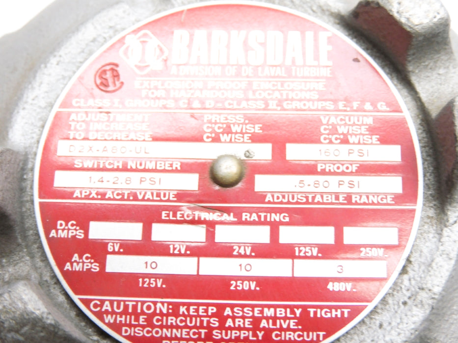 BARKSDALE D2X-A80-UL 160PSI UNMP