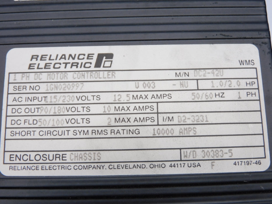 RELIANCE ELECTRIC DC2-42U UNMP