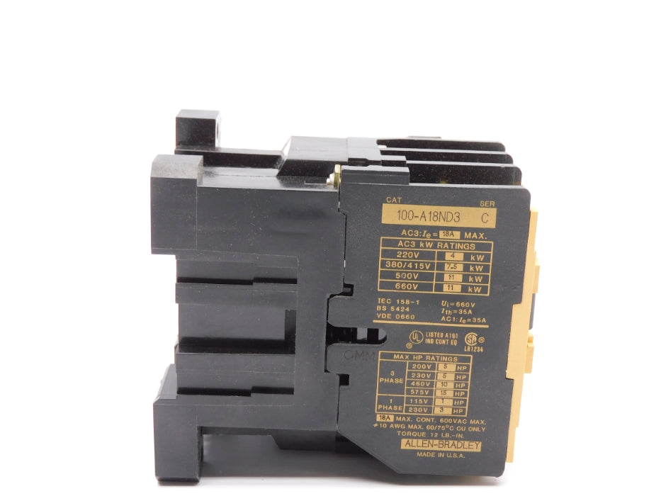 ALLEN BRADLEY 100-A18ND3 SER. C 110/120V 18A (BK/YL) NSMP