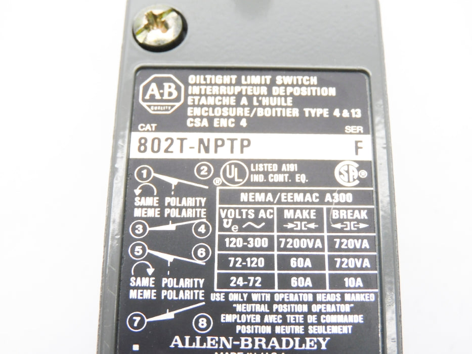 ALLEN BRADLEY 802T-NPTP SER. F (BK/YL) NSMP