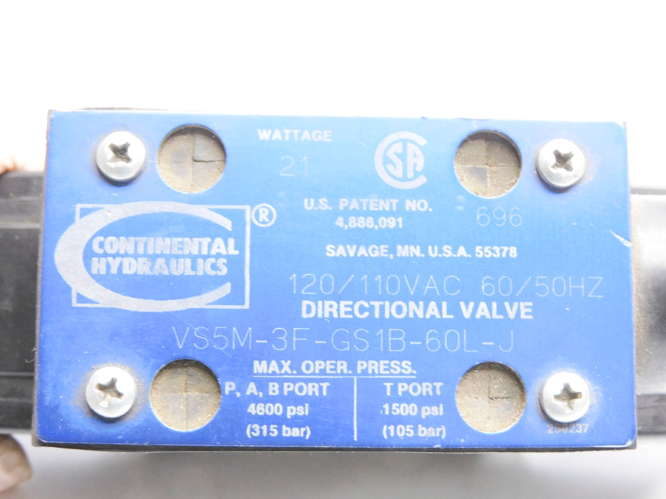 CONTINENTAL HYDRUALICS VS5M-3F-GS1B-60L-J 120/110VAC 4600PSI NSNP
