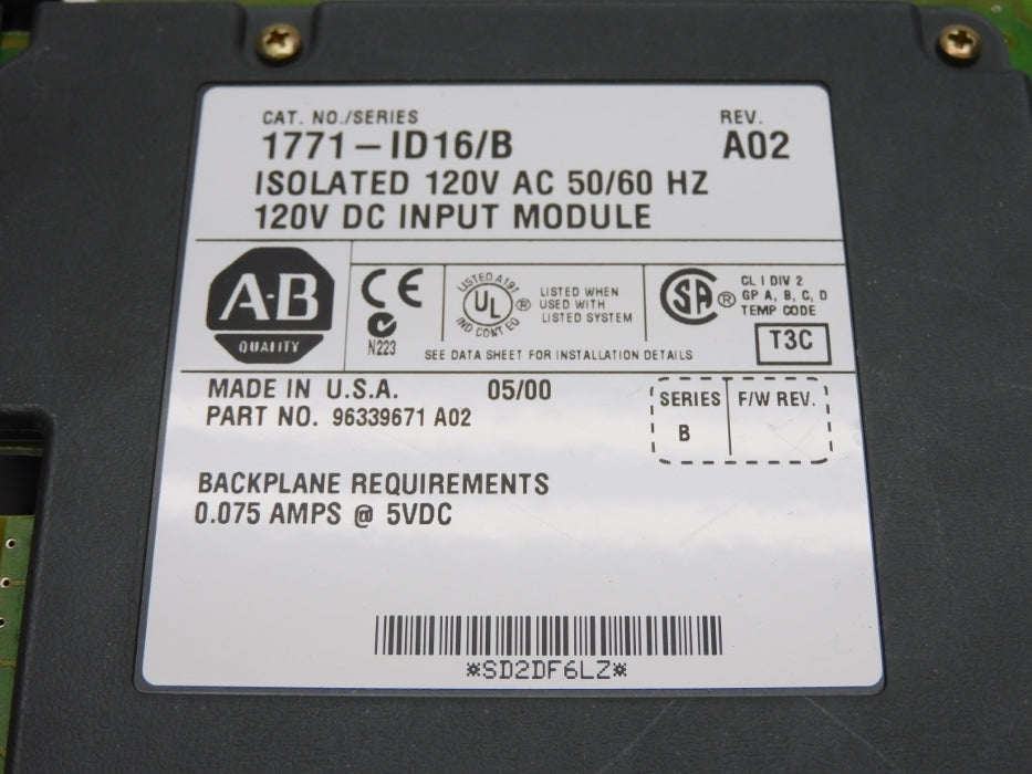 ALLEN BRADLEY 1771-ID16 SER. B (120VAC/DC) UNMP