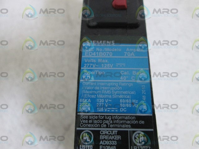SIEMENS CIRCUIT BREAKER 70A ED41B070 *NEW NO BOX*
