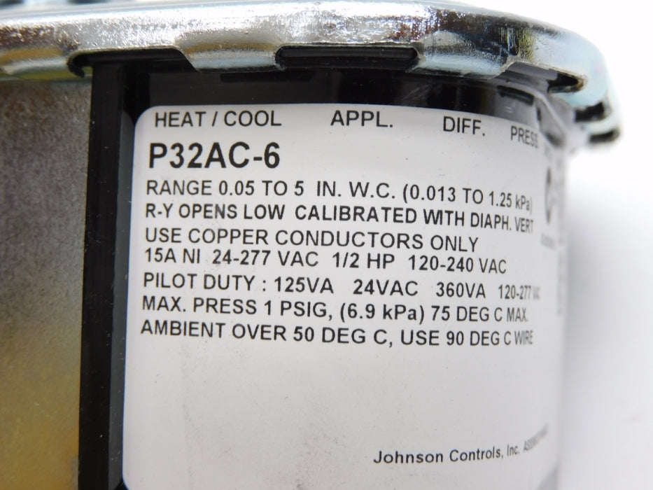JOHNSON CONTROLS P32AC-6C 0.05/5.0"W.C. NSMP