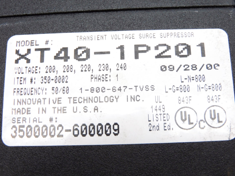 INNOVATIVE TECHNOLOGY XT40-1P201 UNMP