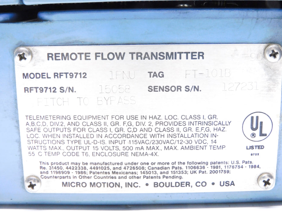 MICRO MOTION RTF97121PNU UNMP