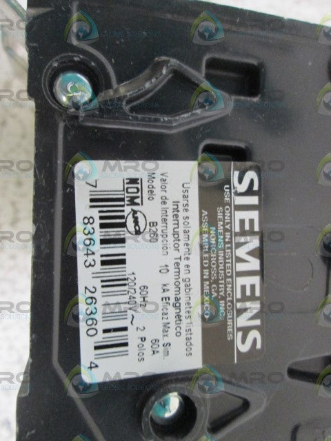 SIEMENS B260 CIRCUIT BREAKER 60A *NEW NO BOX*