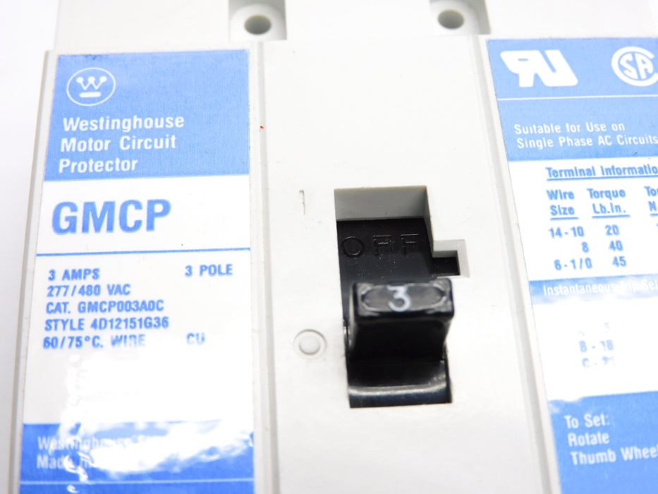 WESTINGHOUSE GMCP003A0C 3A 277/480VAC NSNP