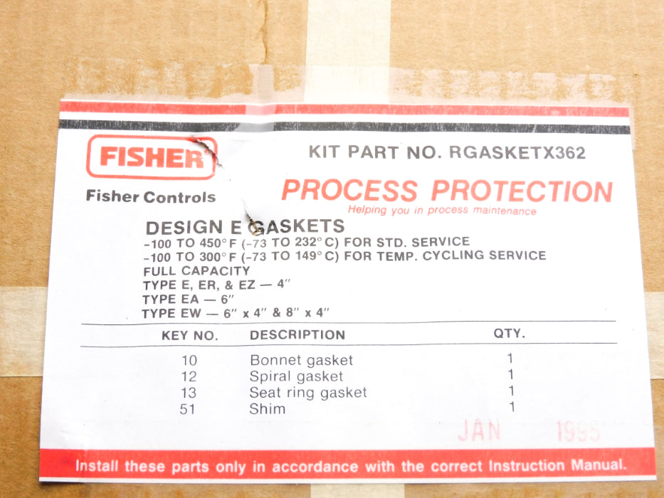 FISHER RGASKETX362 NSFS