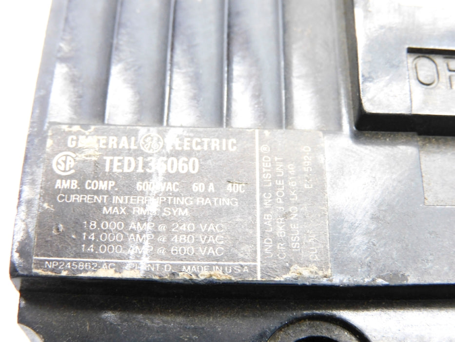 GENERAL ELECTRIC TED136060 60A 600VAC UNMP