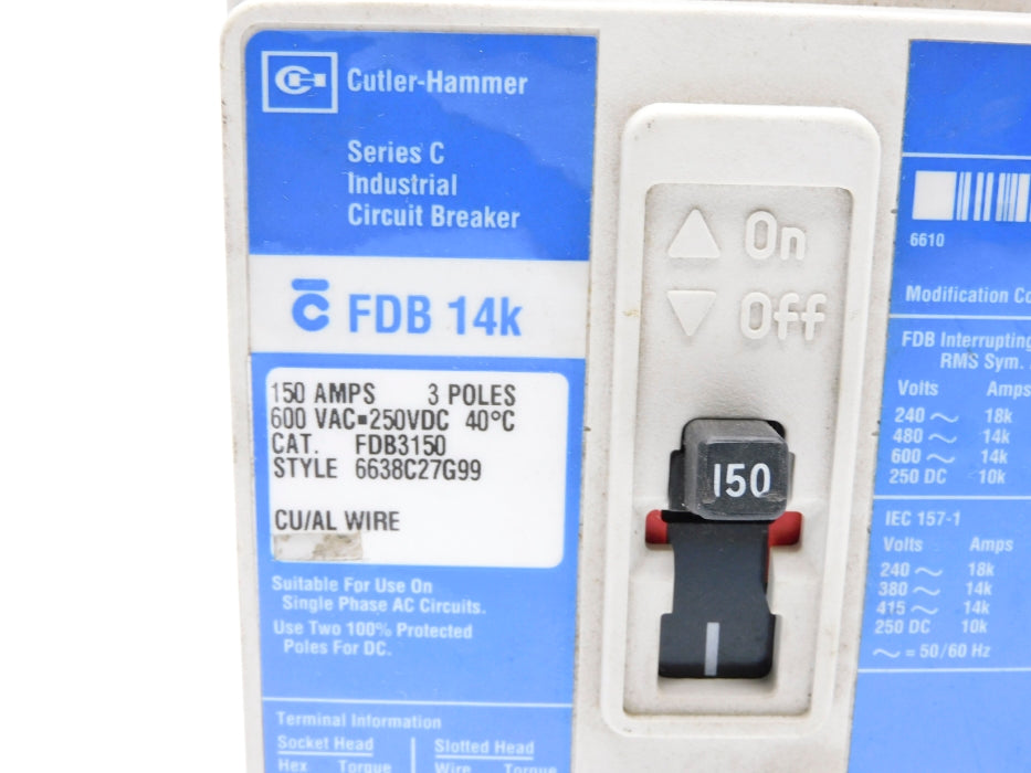 CUTLER HAMMER FDB3150 SER. C 150A 600VAC NSNP