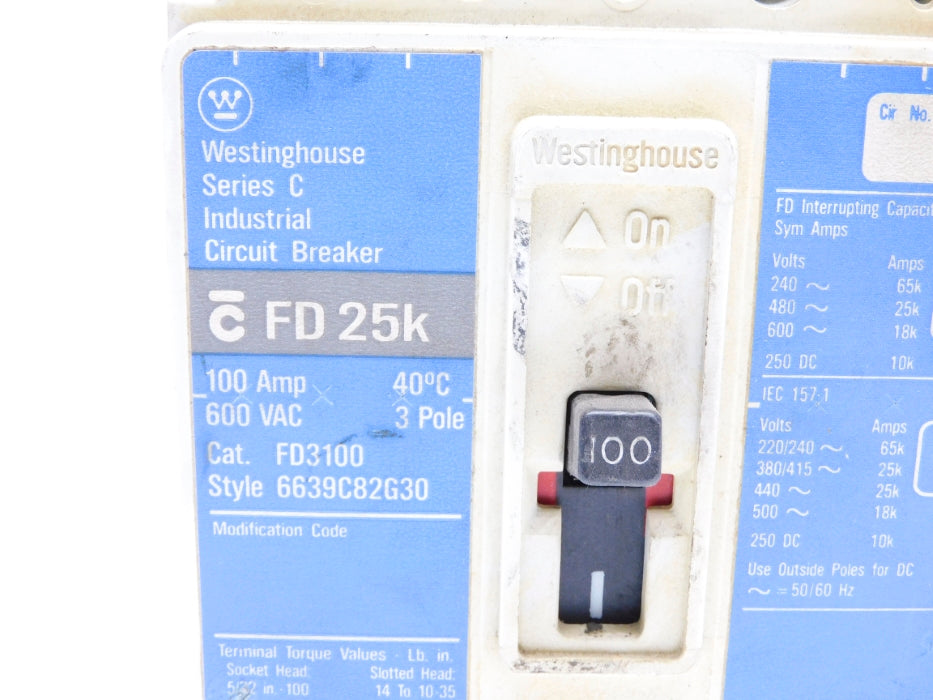 WESTINGHOUSE FD3100 SER. C 100A 600VAC UNMP