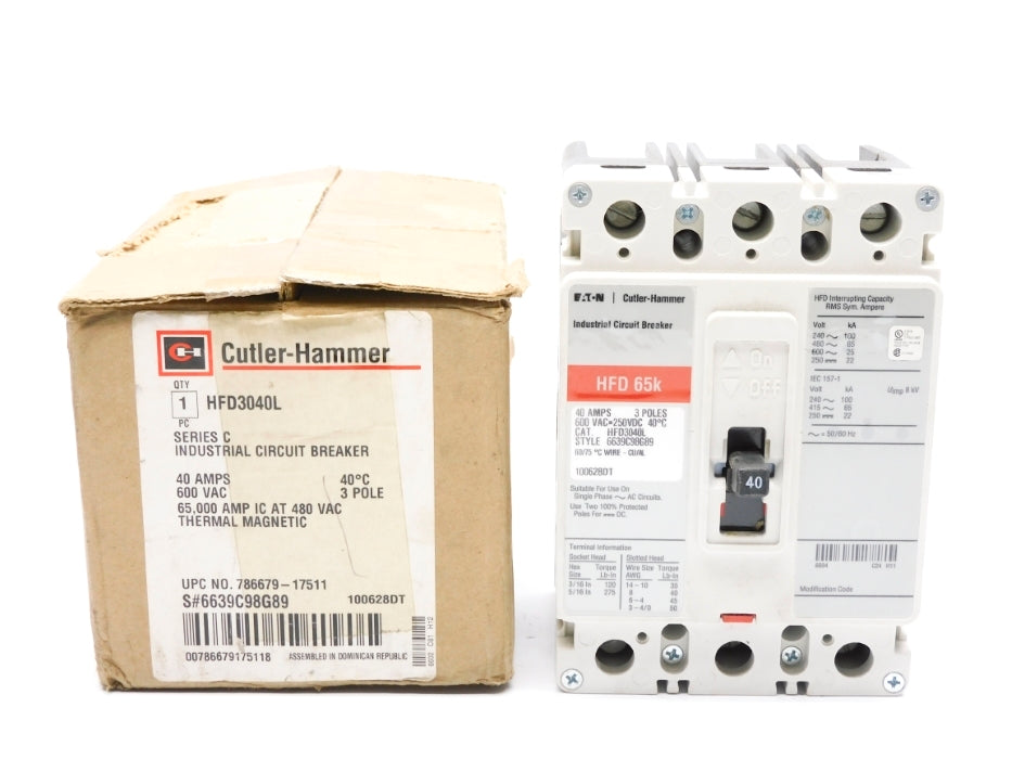 CUTLER HAMMER HFD3040L SER. C 40A 600VAC (AS PICTURED) NSMP