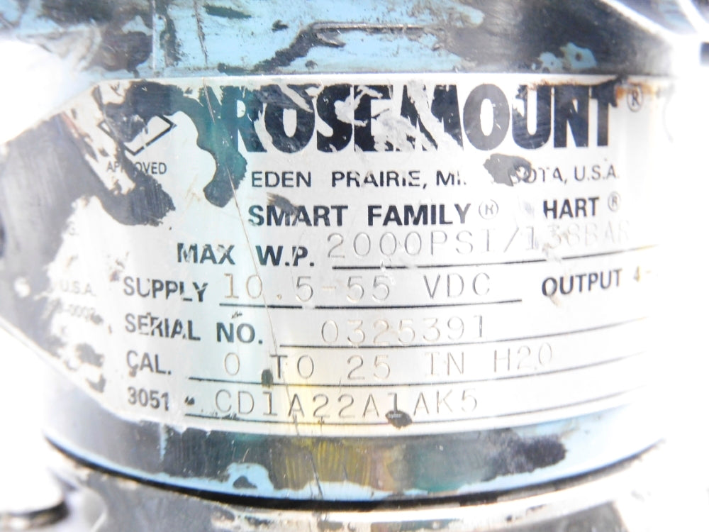 ROSEMOUNT 3051CD1A22A1AK5 0-25"H2O 2000PSI (AS PICTURED) UNMP