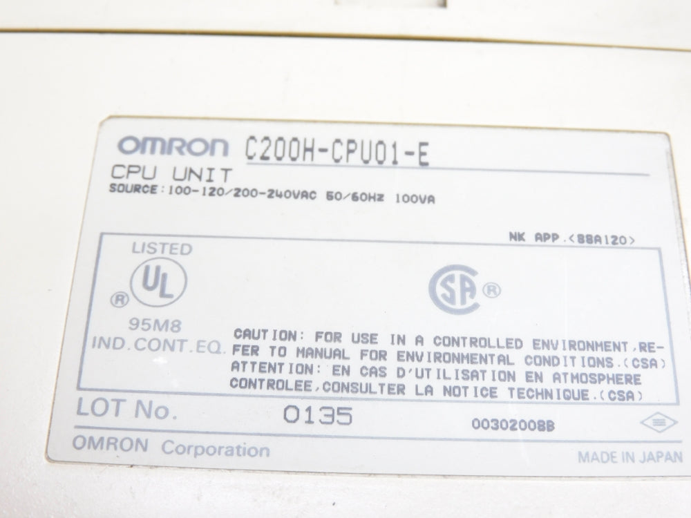 OMRON C200H-CPU01-E UNMP