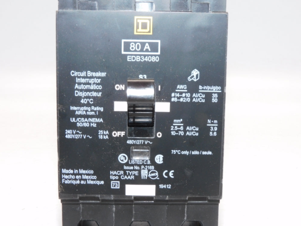 SQUARE D EDB34080 277V 80A NSMP