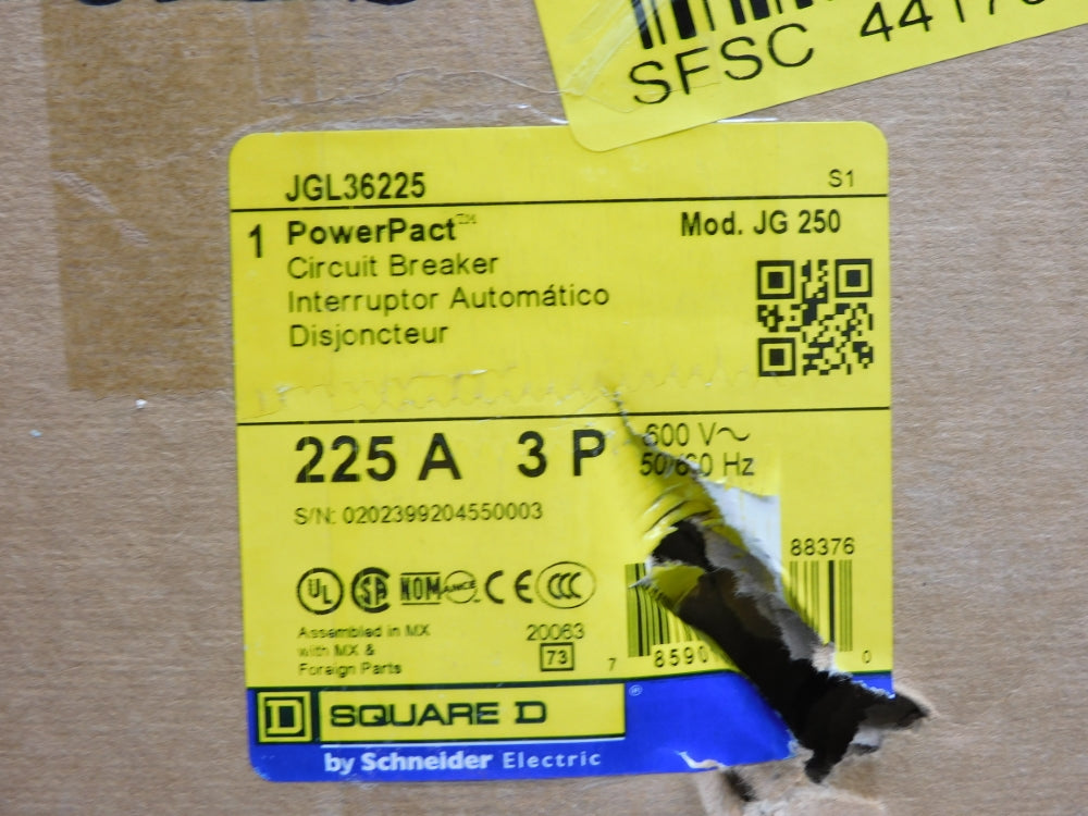 SQUARE D JGL36225 225A 600V (AS PICTURED) NSMP