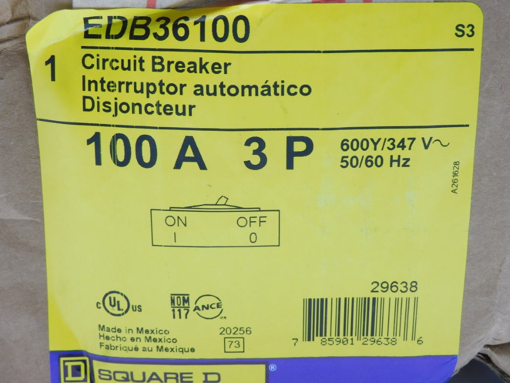 SQUARE D EDB36100 100A 600/347V NSFS