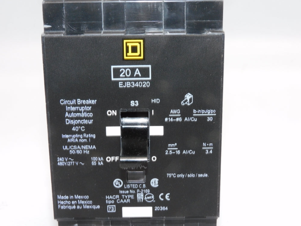 SQUARE D EJB34020 20A 480/277V (AS PICTURED) NSNP