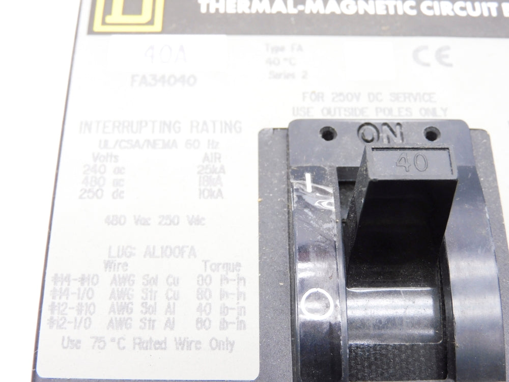 SQUARE D FA34040 SER. 2 40A 480/250V NSMP