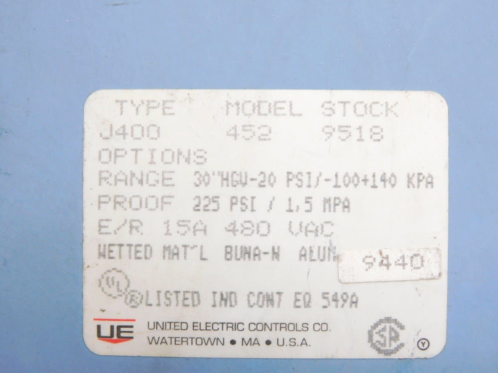 UNITED ELECTRIC J400-452 30"HGV-20PSI UNMP