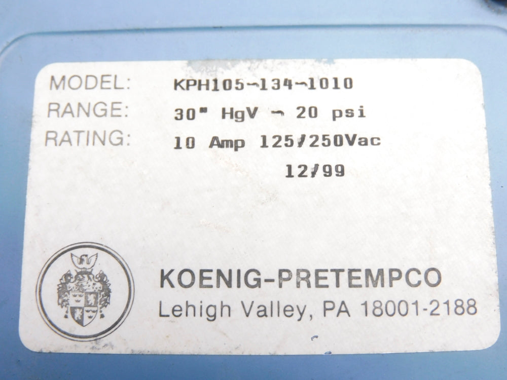 KOENIG-PRETEMPCO KPH105-134-1010 125/250VAC 10A 20PSI UNMP