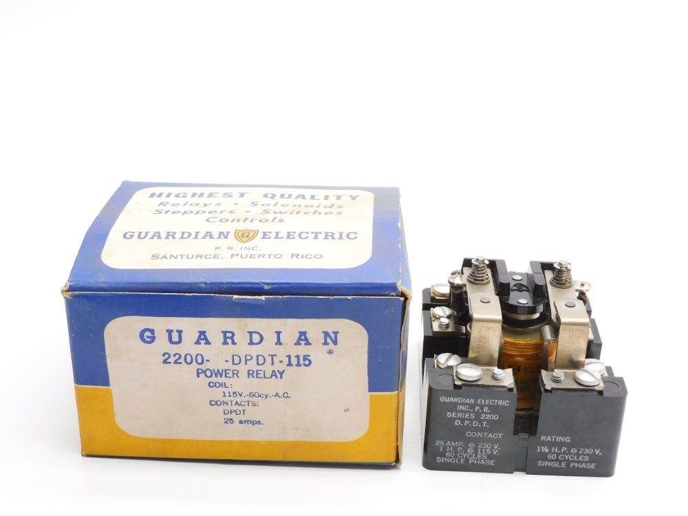 GUARDIAN ELECTRIC 2200-DPDT-115 115V 25A NSMP
