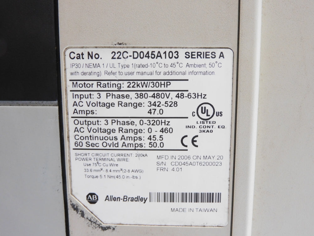 ALLEN BRADLEY 22C-D045A103 SER. A F/W 4.01 UNMP