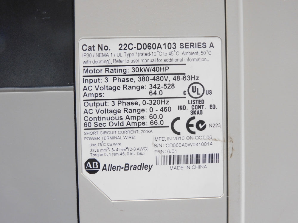 ALLEN BRADLEY 22C-D060A103 SER. A F/W 6.01 (AS PICTURED) NSNP