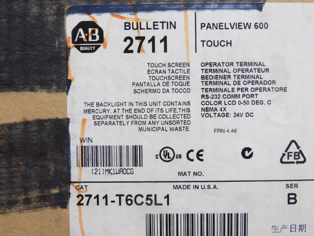 ALLEN BRADLEY 2711-T6C5L1 SER. B F/W 4.46 NSMP