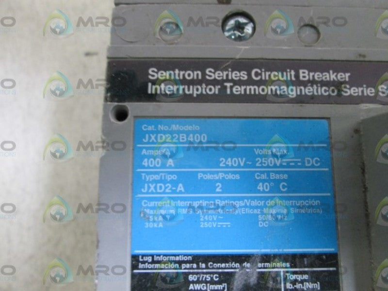 SIEMENS CIRCUIT BREAKER 400A JXD22B400 (AS PICTURED) *NEW NO BOX*