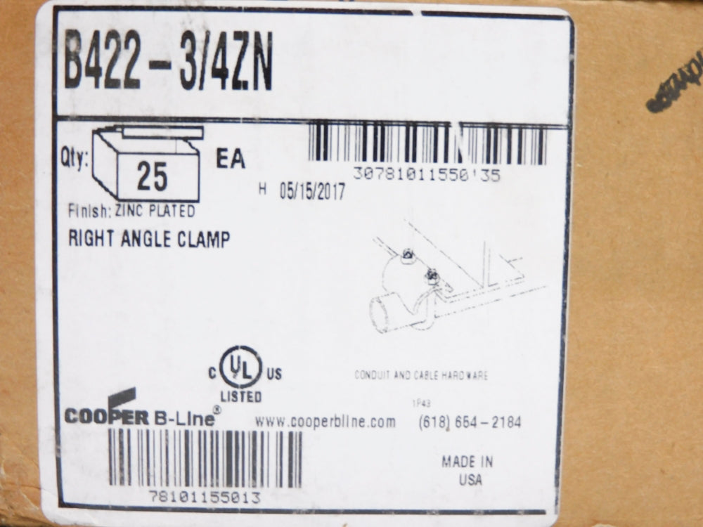 COOPER B-LINE B422-3/4ZN (PKG OF 25) NSMP
