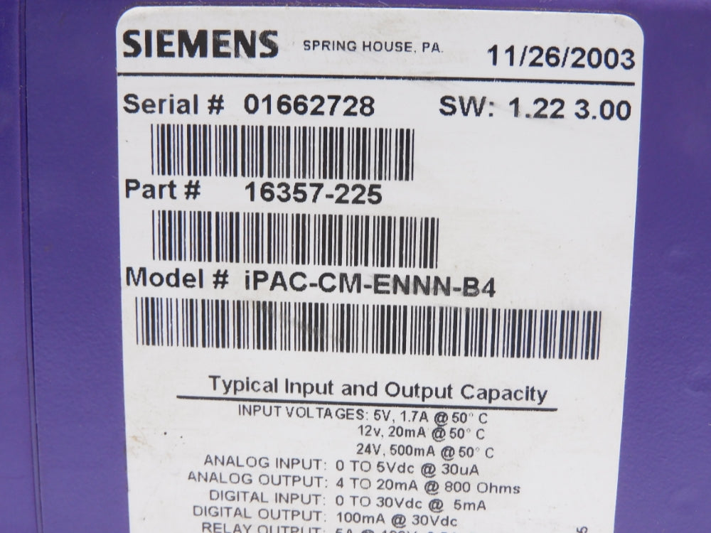 SIEMENS MOORE PROCIDIA IPAC-CM-ENNN-B4 16357-225 UNMP