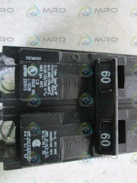 SIEMENS CIRCUIT BREAKER 60-60A 2P QP *NEW NO BOX*