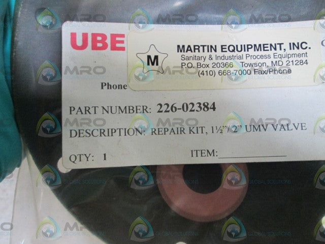 UBE REPAIR KIT, 1-1/2" / 2" UMV VALVE 226-02384 *NEW IN BAG*
