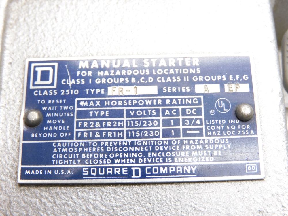 SQUARE D 2510FR1 SER. A UNMP