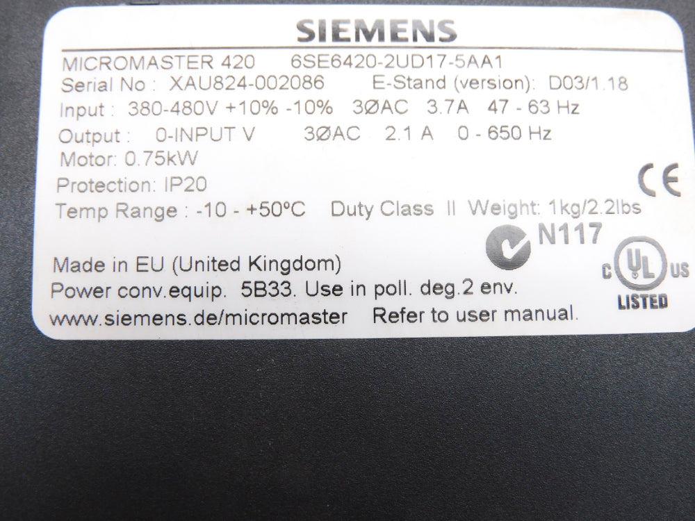 SIEMENS 6SE6420-2UD17-5AA1 NUPI
