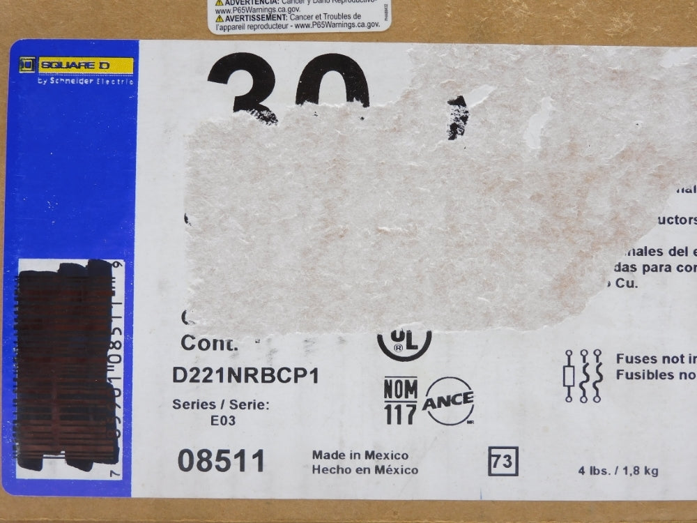 SQUARE D D221NRBCP1 SER. E03 240V 30A NSFS
