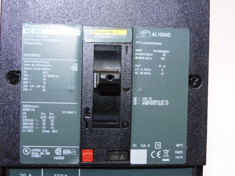 SQUARE D HDA36020 600V 20A NSMP