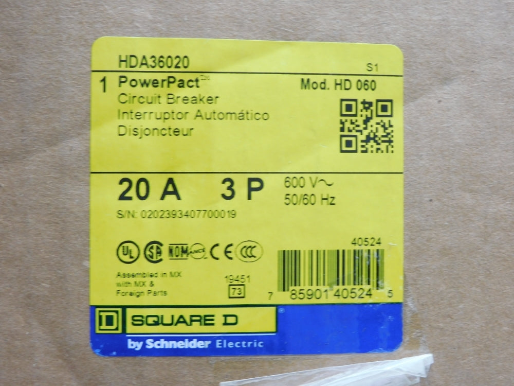 SQUARE D HDA36020 600V 20A NSMP