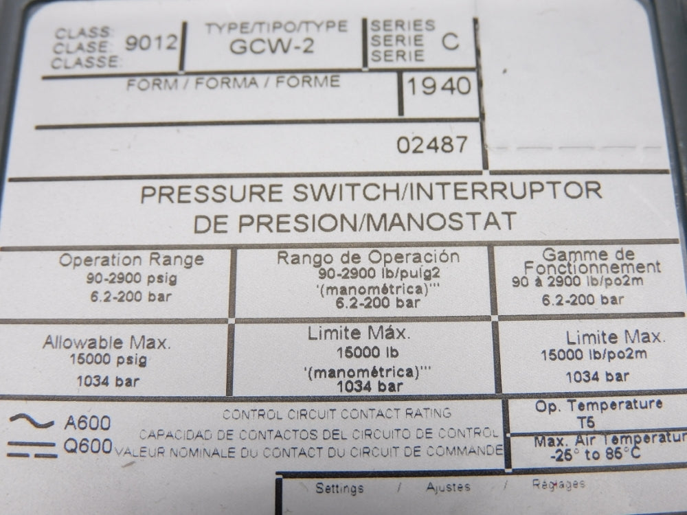 SQUARE D 9012GCW2 SER. C 15000PSIG NSMP
